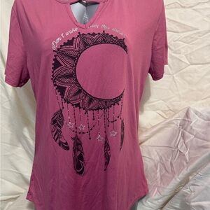 Wound Up Pink Moon and Feathers Tee